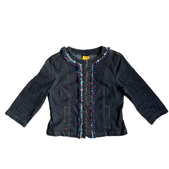 2/$18 Sale! Coldwater Creek Jacket Denim Bead Womens Zip Fairy Western Stretch 6 - Picture 1 of 9
